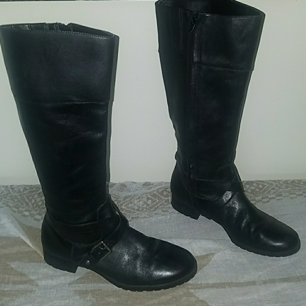Ralph Lauren Sahara Black Leather Tall Boot